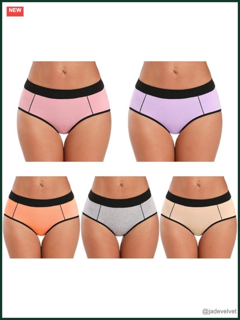 Cotton Stretch Mid-high Waisted Briefs Panties 5-Pack